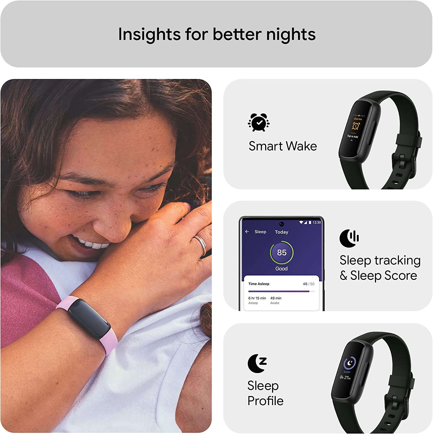 Fitbit Inspire 3 Health & Fitness Tracker with Stress Management, Workout Intensity, Sleep Tracking, 24/7 Heart Rate and more, Midnight Zen/Black One Size (S & L Bands Included) Black/Midnight Zen