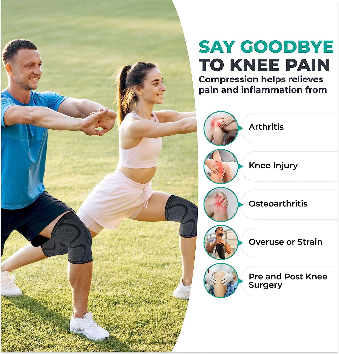 Modvel Knee Braces for Knee Pain Women & Men - 2 Pack Knee Brace for Knee Pain Set, Knee Brace Compression Sleeve, Knee Support for Knee Pain Meniscus Tear, ACL & Arthritis Pain Relief - Knee Sleeves Medium A Black