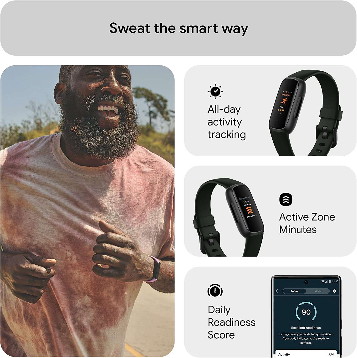 Fitbit Inspire 3 Health & Fitness Tracker with Stress Management, Workout Intensity, Sleep Tracking, 24/7 Heart Rate and more, Midnight Zen/Black One Size (S & L Bands Included) Black/Midnight Zen