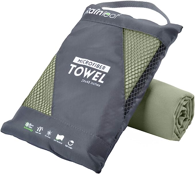 Rainleaf Microfiber Towel Perfect for Travel, Sports & Beach. Fast Drying - Super Absorbent - Ultra Compact