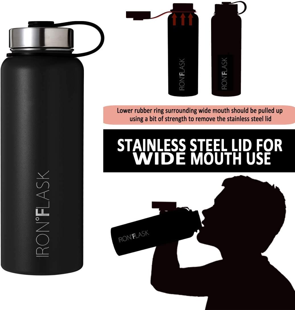 IRON °FLASK Sports Water Bottle - 40oz, 3 Lids, Leak Proof - Stainless Steel Gym & Sport Bottles for Men, Women & Kids